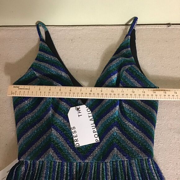 Dress The Population Women Metallic Striped Cocktail Dress  Sz. XS/2 NWT - Picture 7 of 14